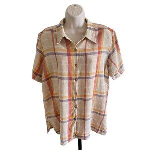 Vintage Button Up Plaid Blouse Lightweight Womens Shirt Size 14 16